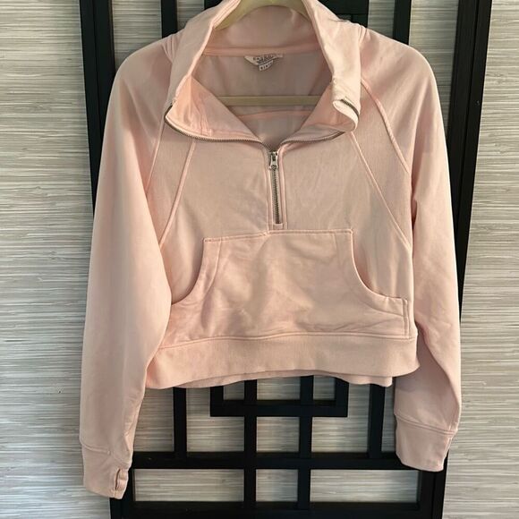 Danskin baby pink ultra soft oversized crop sweatshirt half a zip kangaroo pocke - Picture 1 of 6